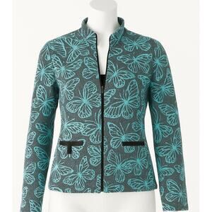Rafael Sport Zip Jacket M Butterfly Blue Black Textured Knit Stretch Cotton